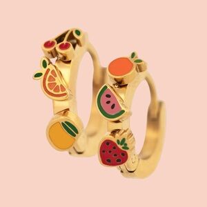 Oh Clementine Fruit Loop 3D Huggie Hoop Earrings in Gold